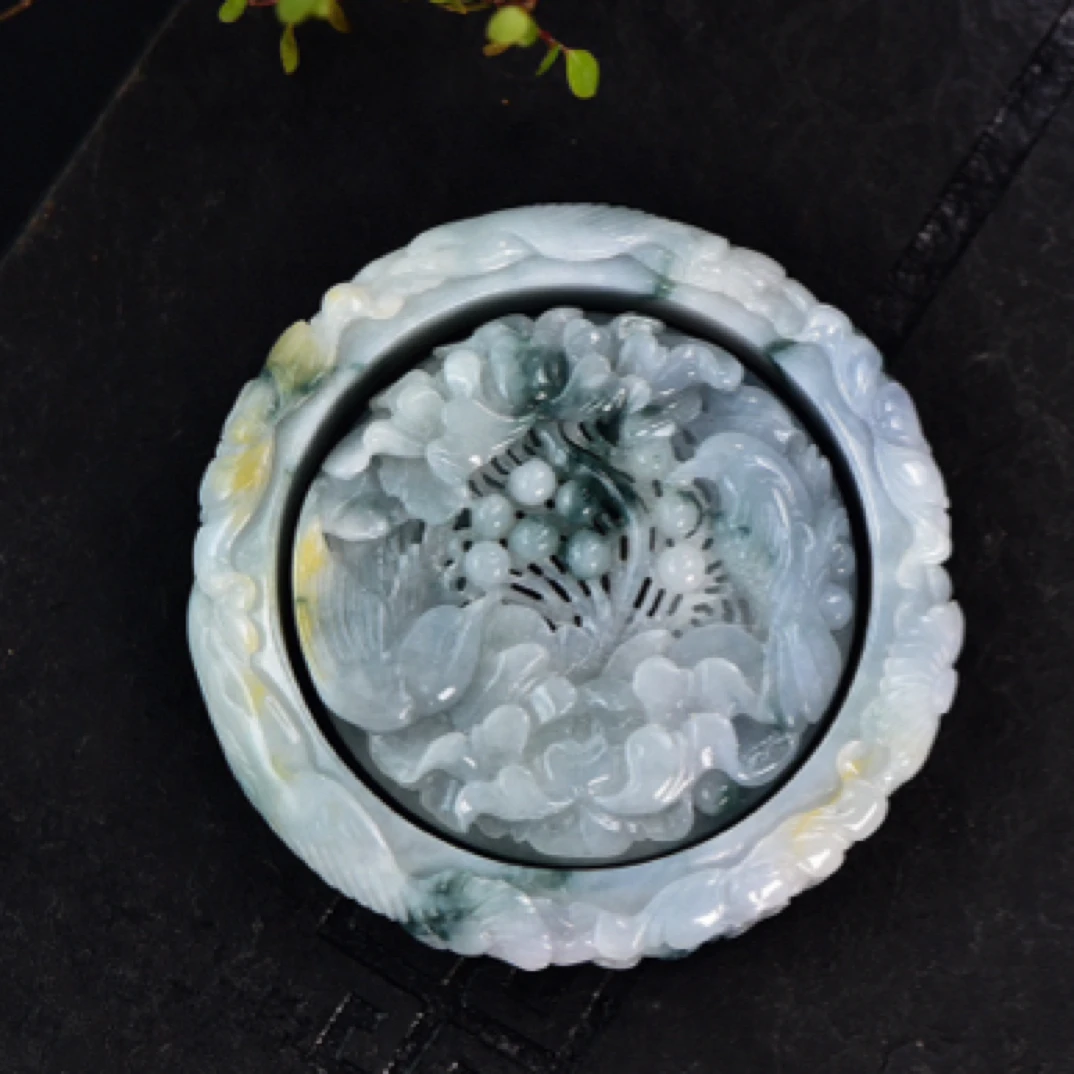 天然缅甸翡翠手镯套镯吊坠55.4圈口