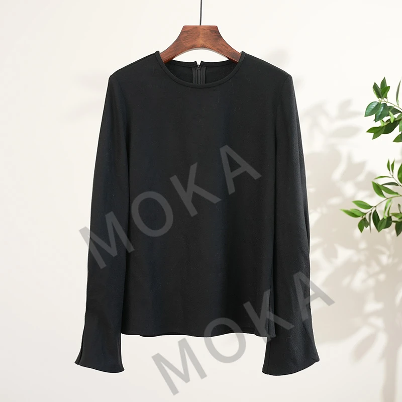 意大利外贸单伽D圆领羊毛混纺女士上衣（241300）