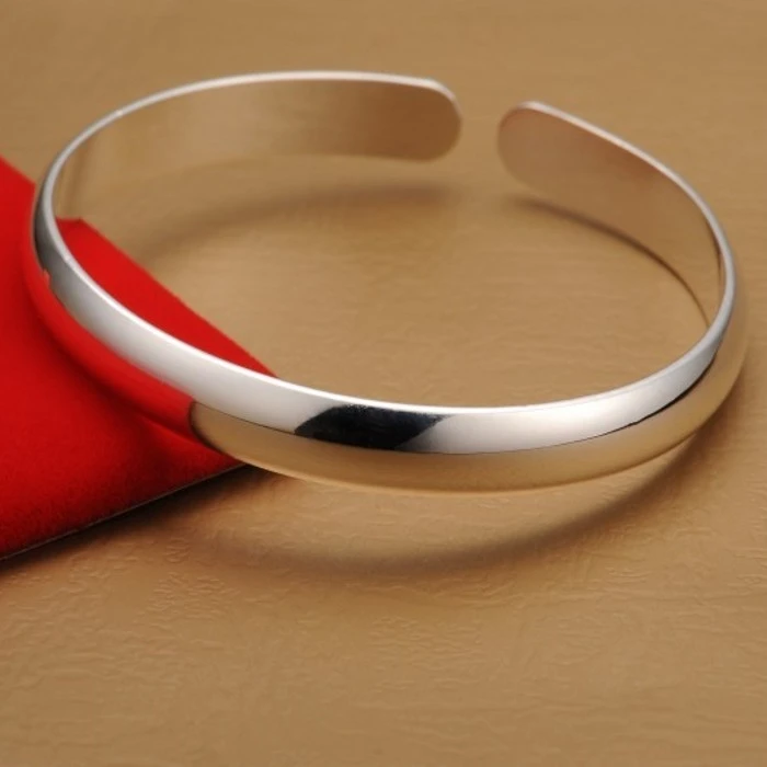 足银手镯 9999银光面实心手镯时尚简约开口银镯子送妈妈女友礼物