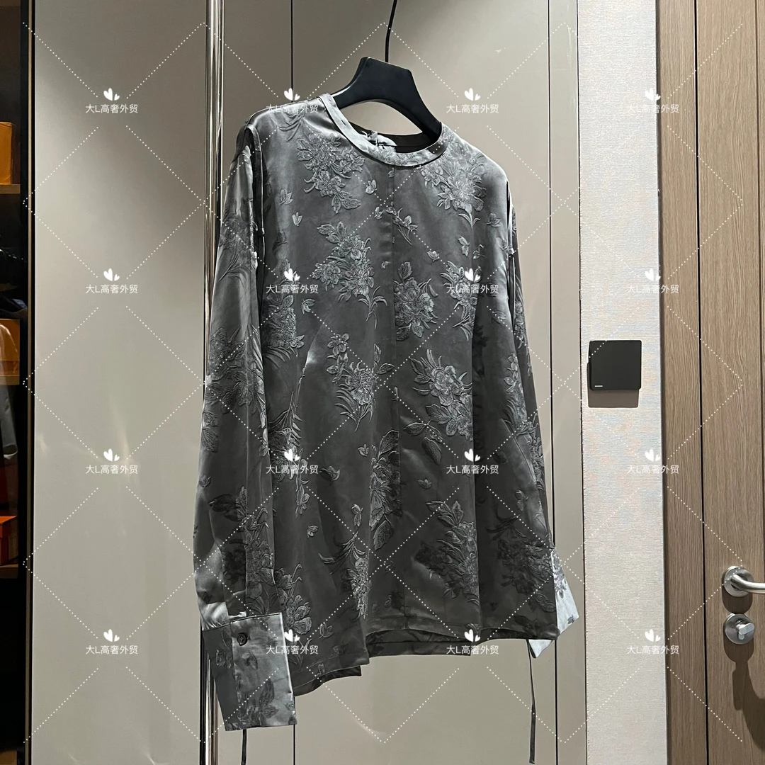 【大L】重磅外贸进口高奢重工设计师风高奢灰色提花衬衫CS2561