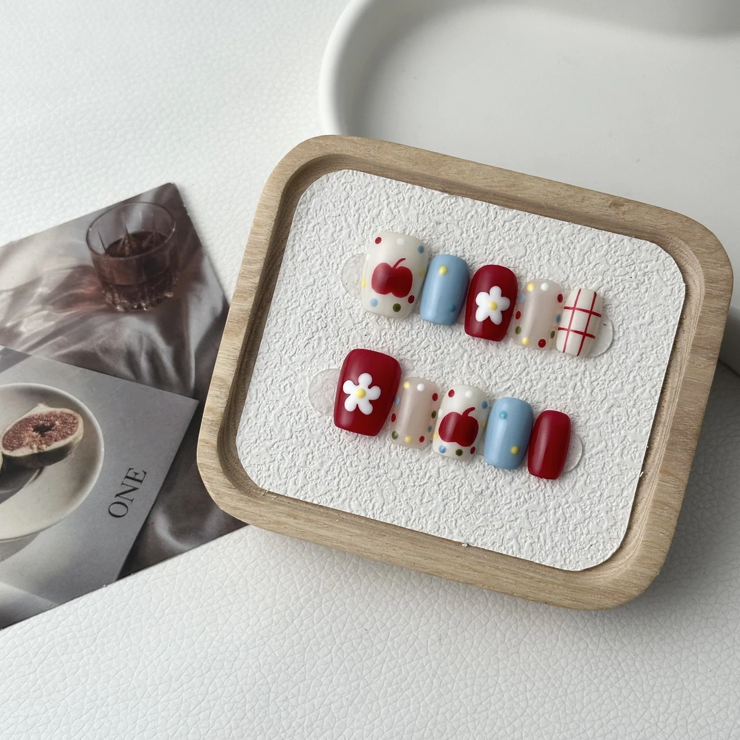 【白花红苹果】Maoye手工定制高品质穿戴甲/撞色ins风/可爱风