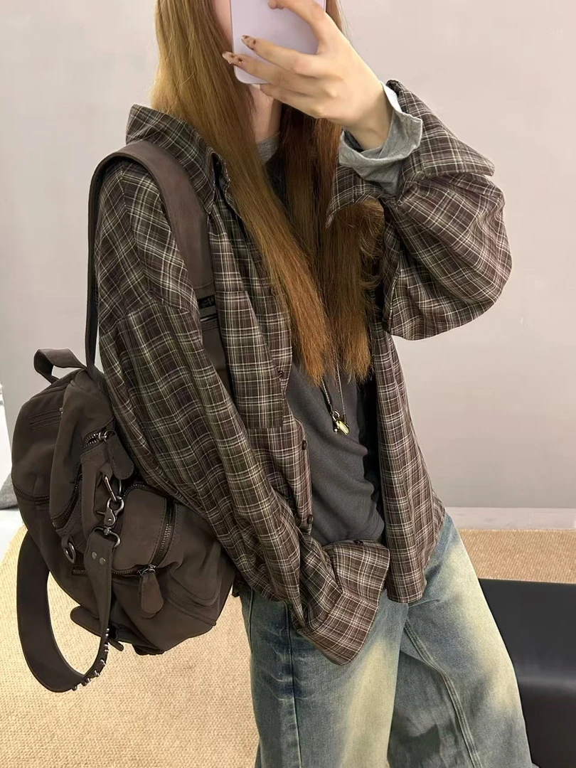 CALLMELAMB丨深焙伯爵茶丨小五叔丨秋季新款宽松棕色格子衬衫