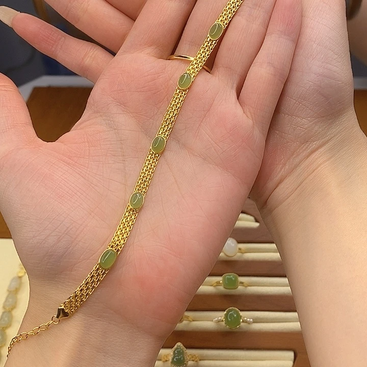 手链银S925镀金镶嵌和田玉