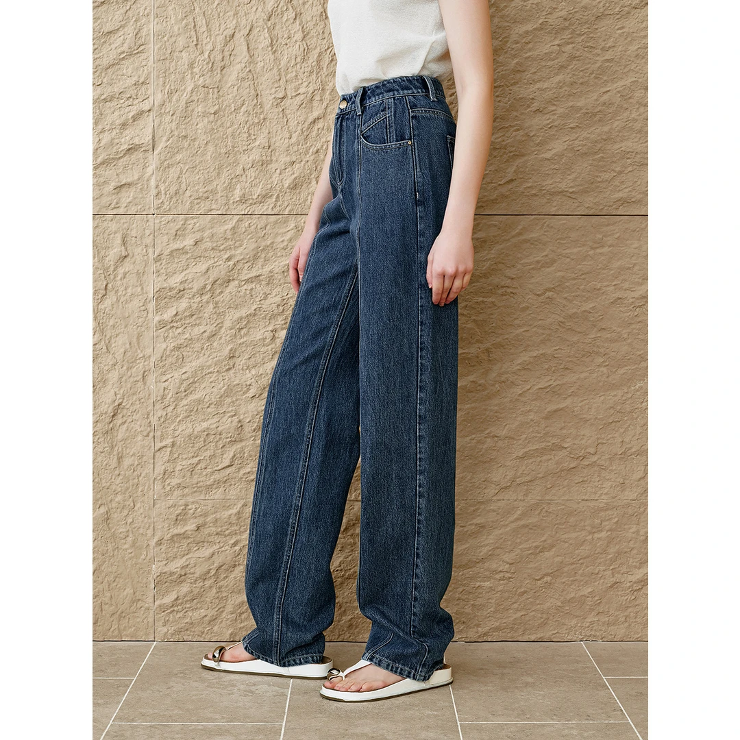 INSUN恩裳2025夏季随性复古纯棉直筒牛仔裤9C35220270