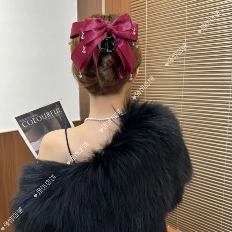 强饰新款韩版多层蝴蝶结流苏抓夹气质百搭显发量后脑勺鲨鱼夹