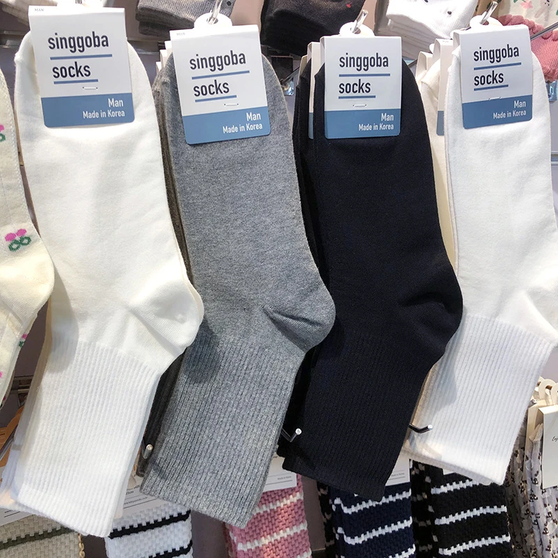 纯色袜子韩国进口男士棉袜东大门简约风束腰螺纹吸汗中筒秋冬新款