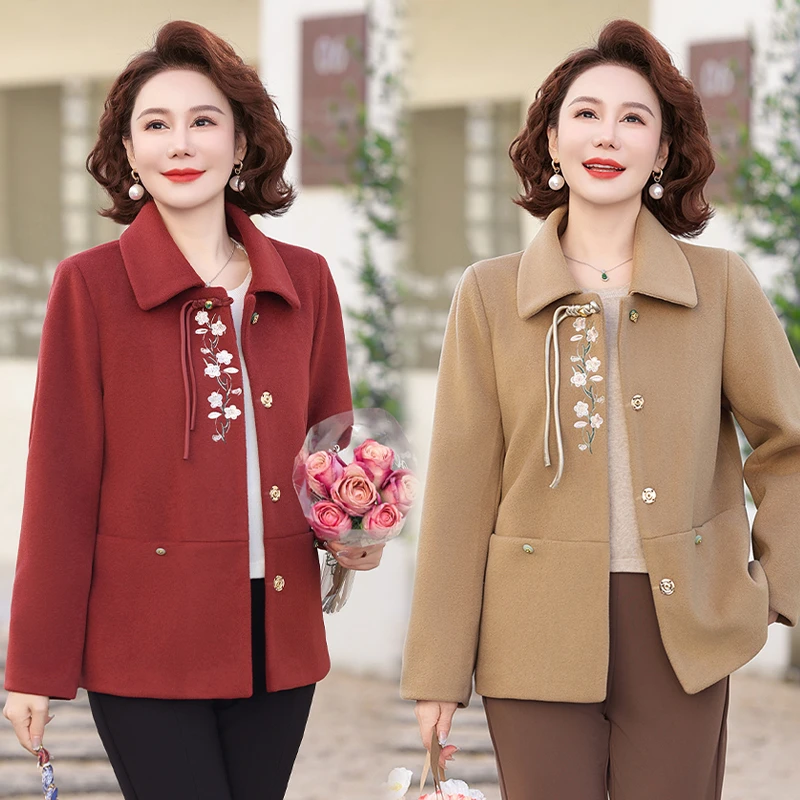 纽扣时尚上衣中老年女装中年女士洋气春秋外套春装小个子妈妈衣服
