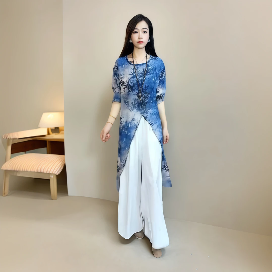 气质时尚夏季宽松洋气优雅中长款开叉罩衫1252