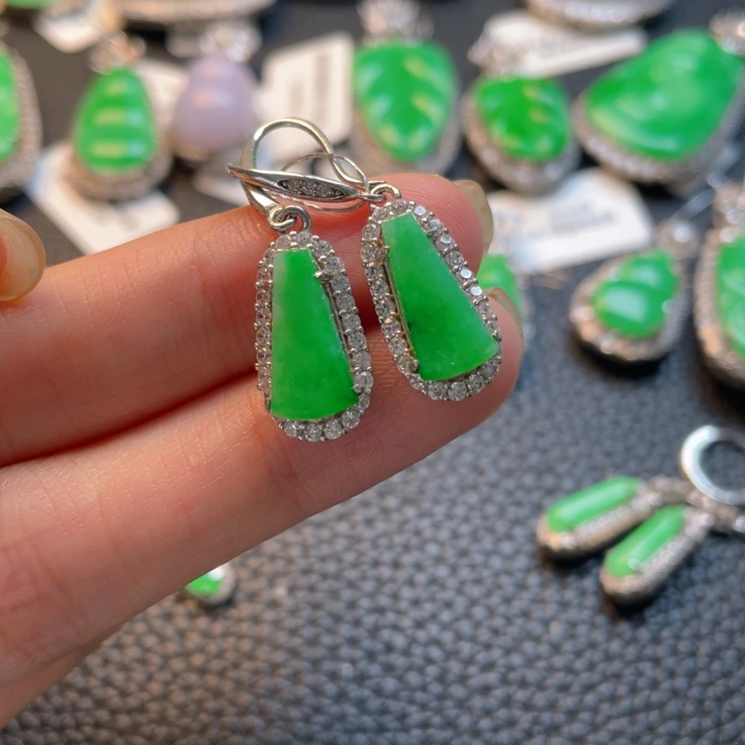 翡翠银S925镶嵌吊坠(不含链)耳坠