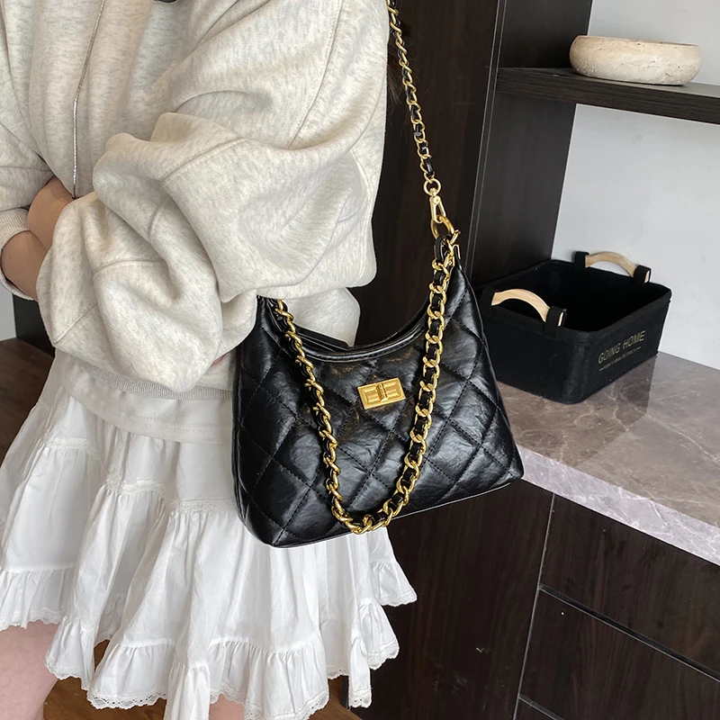 链条腋下单肩包2025新款高级感时尚菱格斜挎包INS百搭气质女包