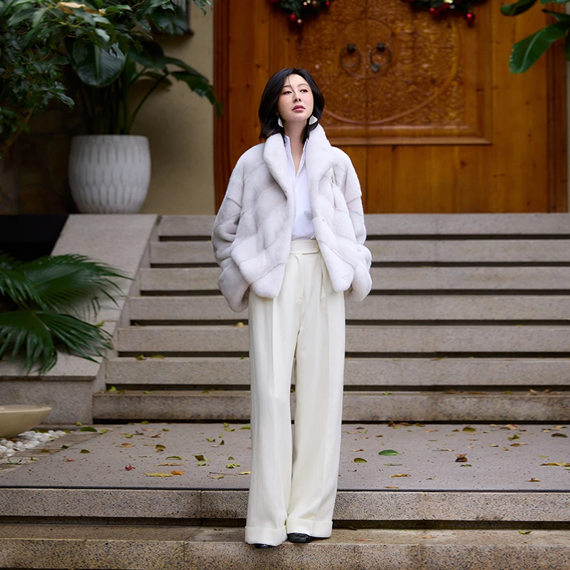 TRACYCHU混毛麻白色复古风老钱休闲西裤气质洋气百搭冬季穿搭新品