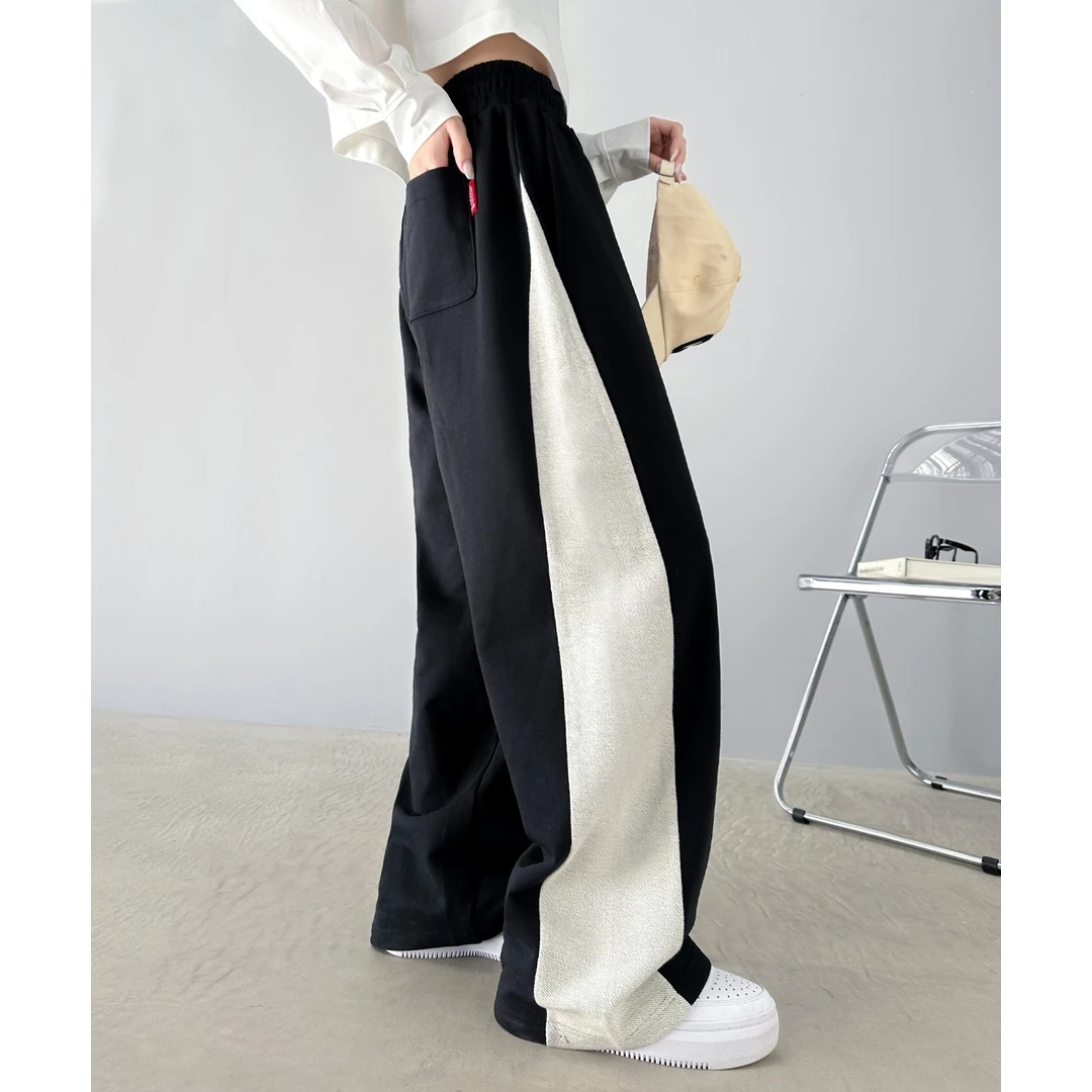 【强哥外贸】夏季新款 J 撞色垂感直筒拼接休闲修身显瘦百搭阔腿裤
