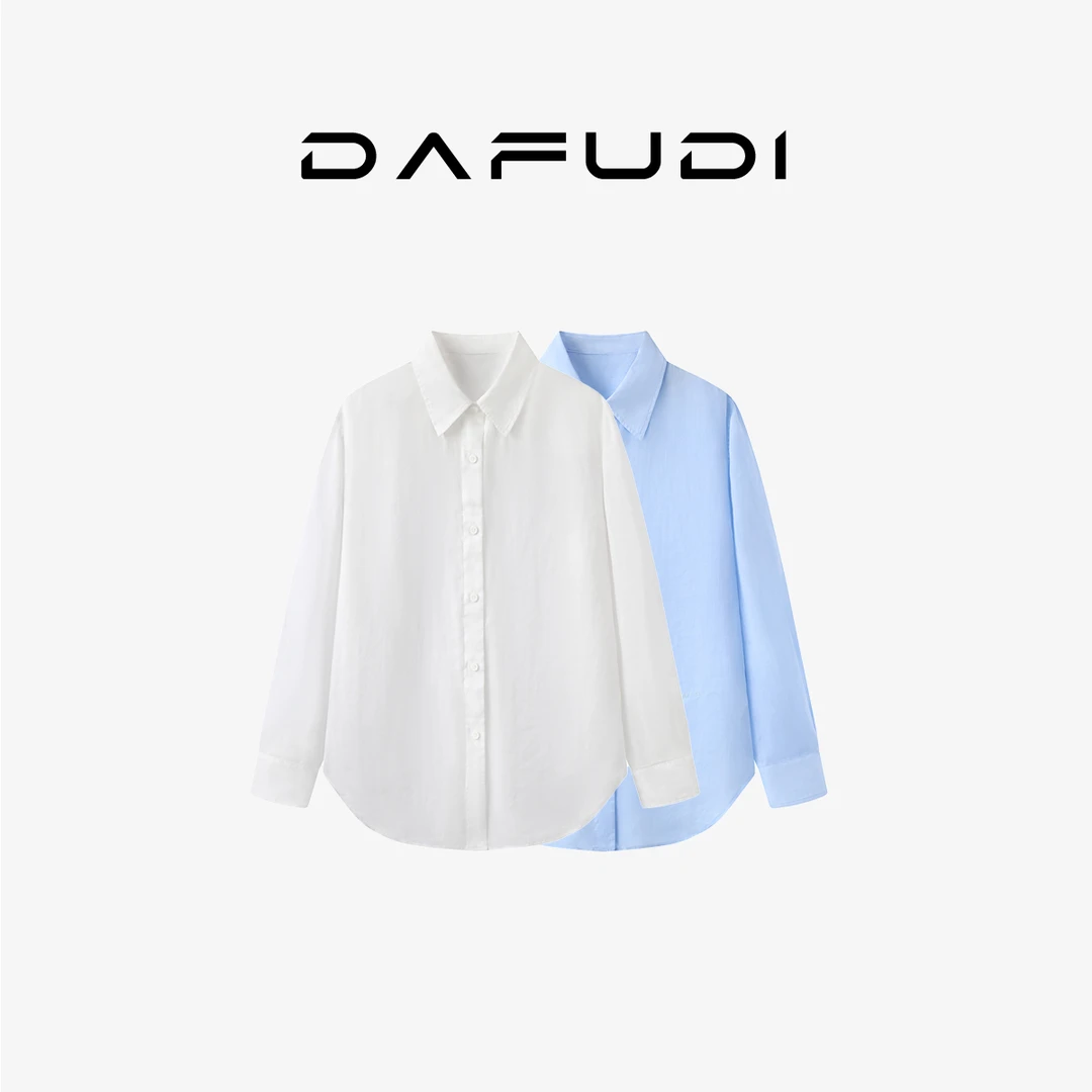达芙笛【衬衫】2025夏新品纯色苎麻轻薄透肌理中性白色蓝色上K6601