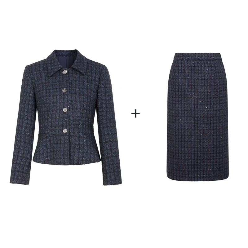 25333商务风时尚套装休闲小香风秋冬西装格纹时尚原宿风秋冬套装