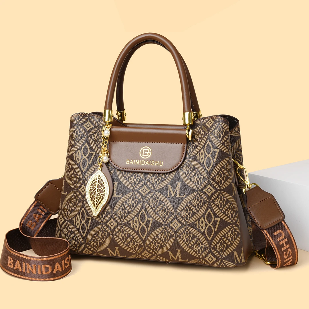 秋冬季时尚新款韩版百搭印花单肩斜挎包2063-1987棕