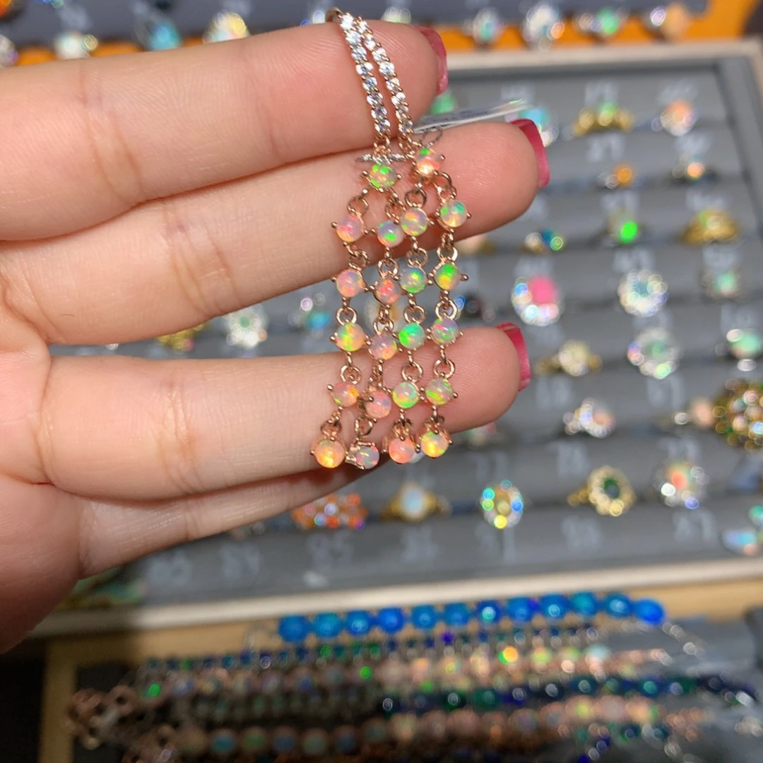 银S925镶嵌欧泊欧泊耳饰l