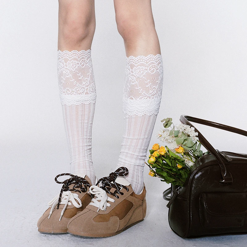 Fragile Heart易碎商店·纯欲风日系黑白蕾丝花边可爱少女中筒袜子