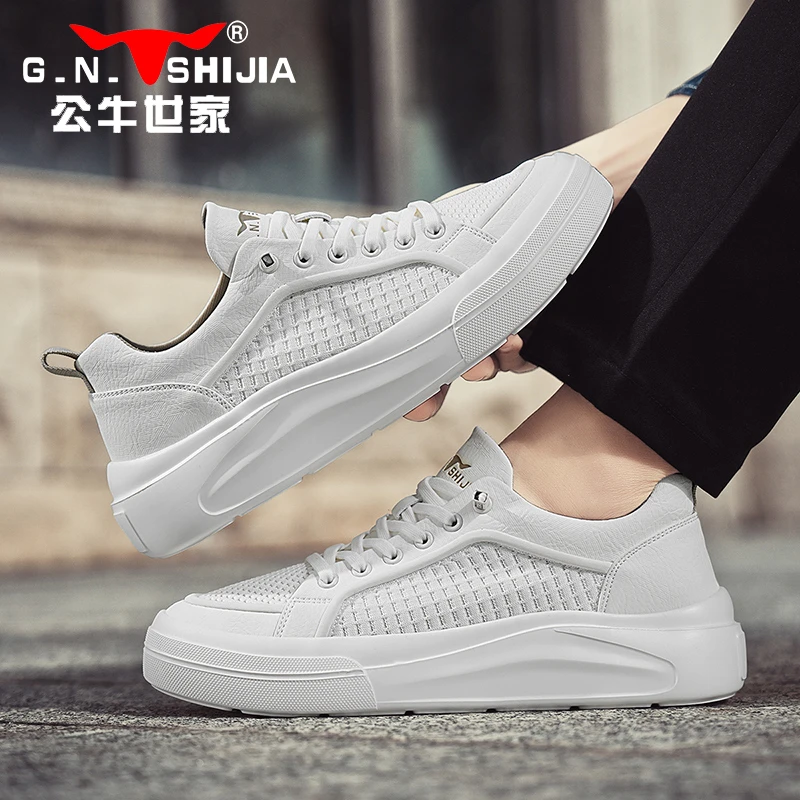 公牛世家外出旅游男士时尚耐磨休闲老爹鞋夏季防臭透气低帮男板鞋
