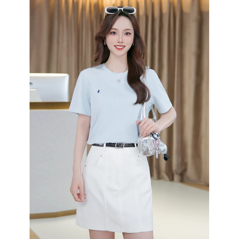 艾格小马 韩版简约夏季雪花棉短款显瘦百搭设计感小众设计师t恤