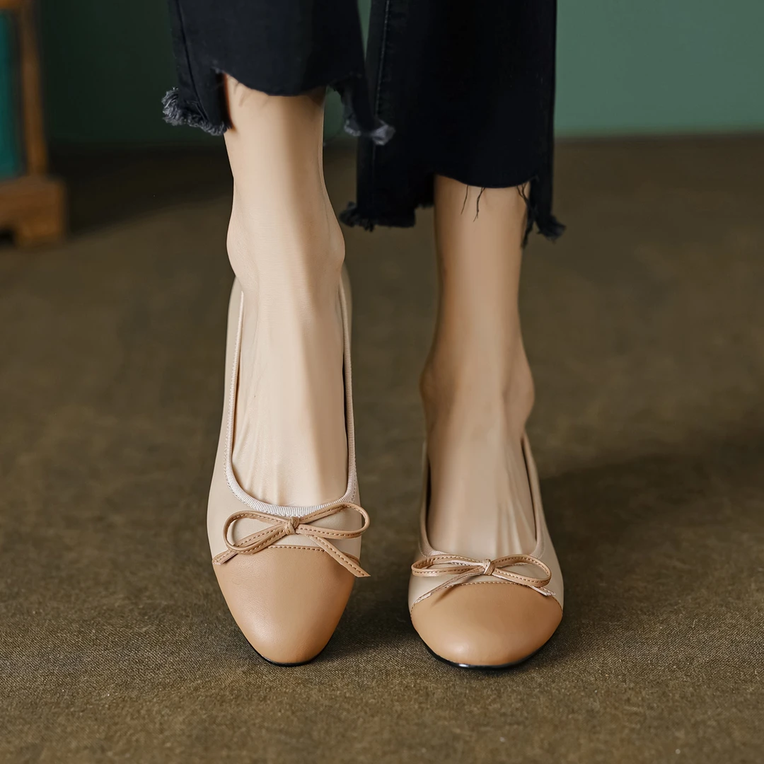 【跟高2cm】新款百搭舒适小香风真皮平底单鞋圆头浅口柔软女鞋