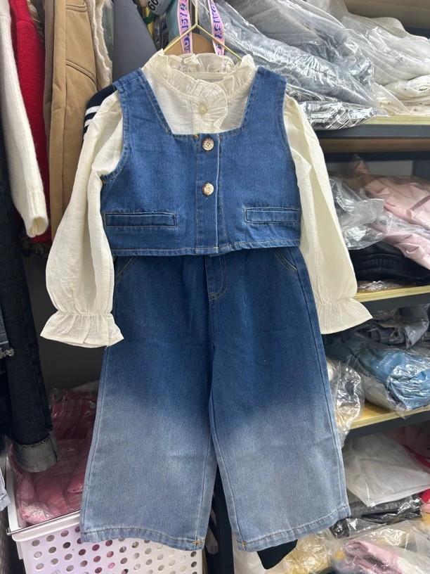 2025 女童 春款三件套牛仔裤马甲衬衣三件套