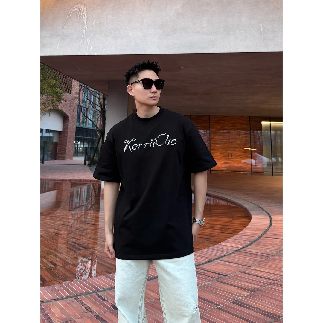 定珠字母 宽松廓型男士短袖T恤大牌轻奢圆领简约高级情侣夏季半袖