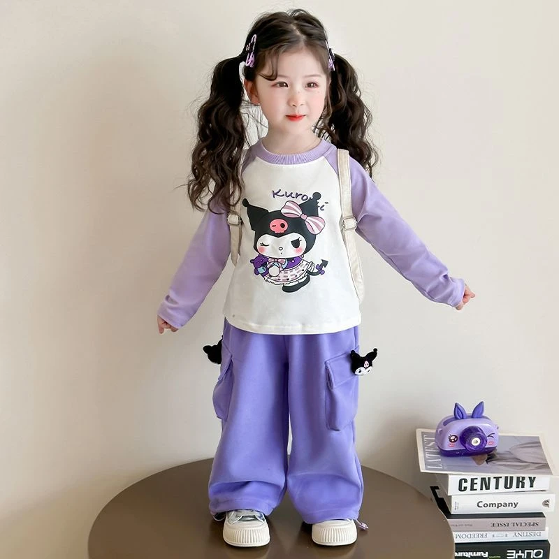儿童库洛米套装2025新款女童t恤工装裤两件套洋气宝宝休闲运动装