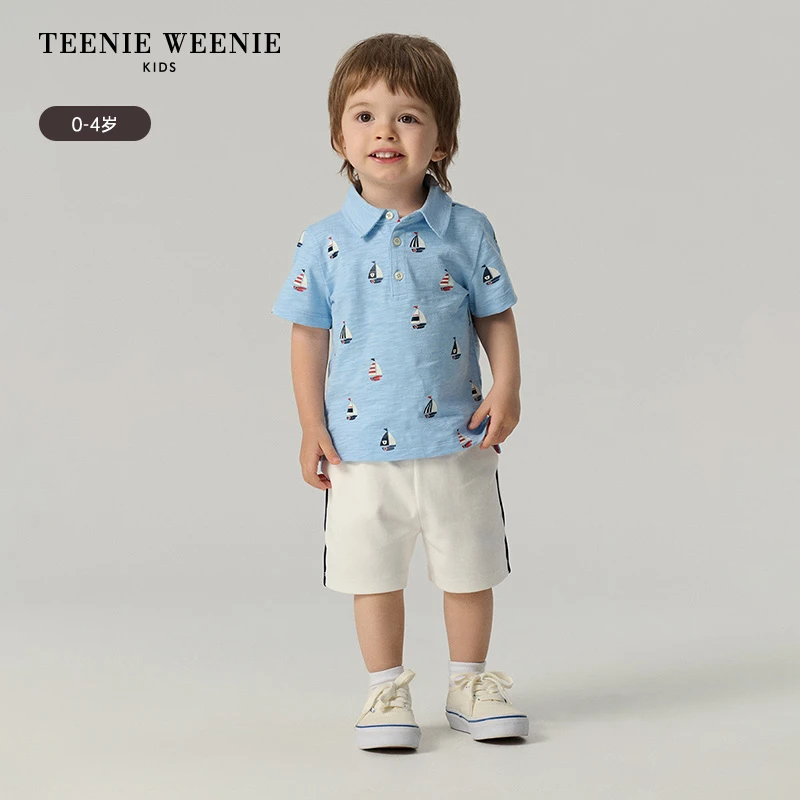 TeenieWeenieBaby小熊童装25年夏纯棉满印短袖polo衫T0HA256522N