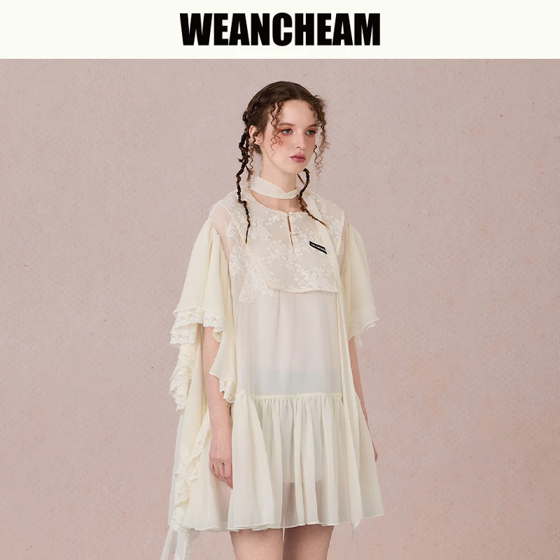 WEANCHEAM未未姆花想云裳欧若风蕾丝拼贴连衣裙穿搭好物W15CXD021