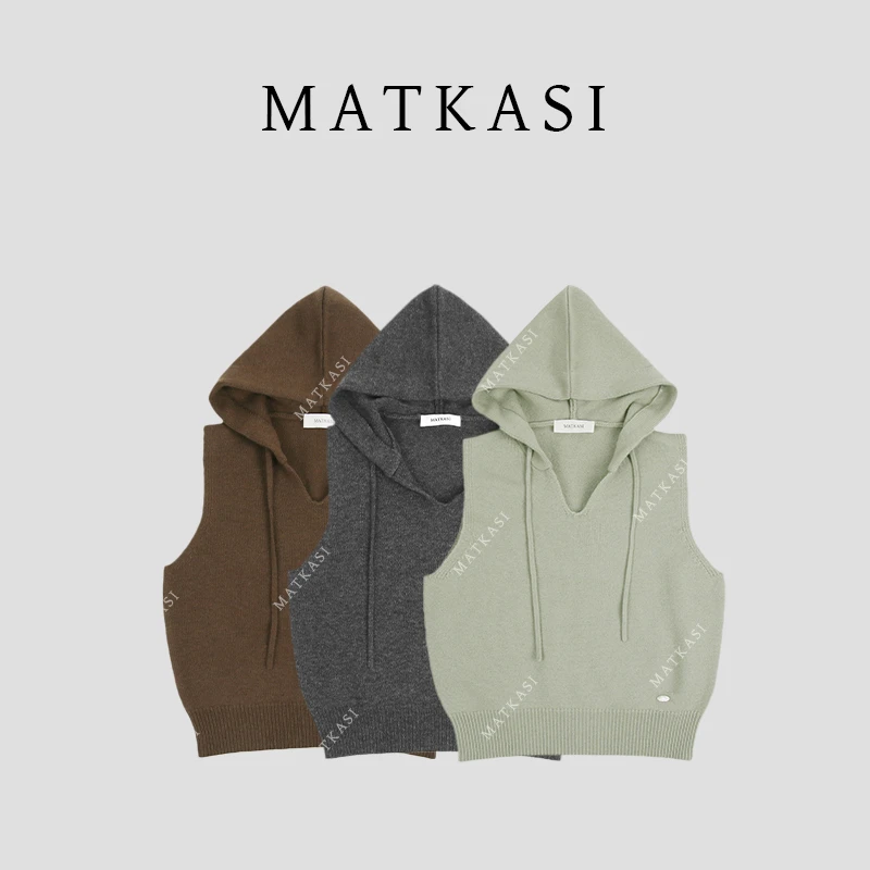 MATKASI 小众设计师时尚简约气质无袖出街通勤连帽针织马夹