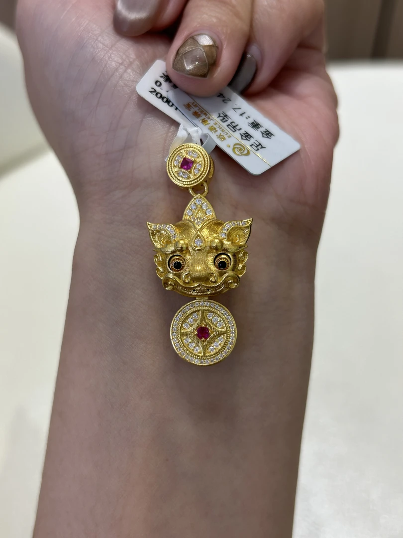 足金999 镶嵌鎏金转动眼貔貅吊坠（不含链）