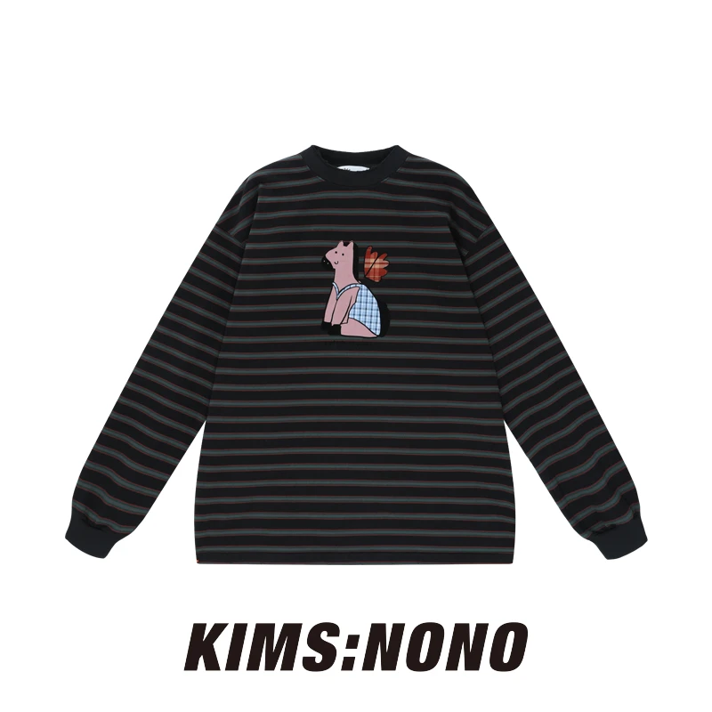 RATX123935时尚韩版宽松长袖卫衣女2025年冬条纹小马印花套头上衣