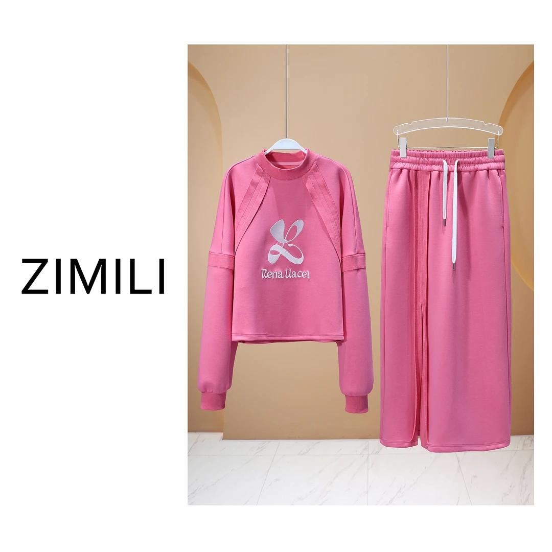 【子秋女装】2025设计师新品胭脂粉定制欧货立体刺绣运动套装5800