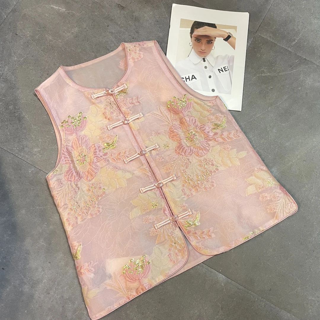 【粉】新中式国风提花马甲新款高级感马甲绣花上衣8978