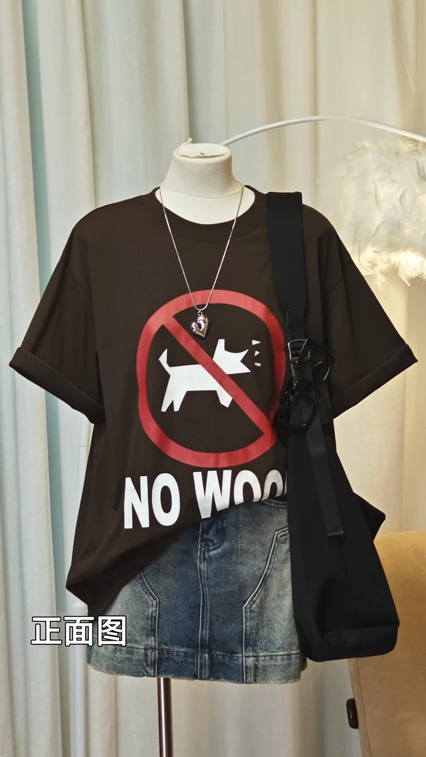 新款爆款时尚印花超火短袖休闲趣味T恤美式上衣 8522