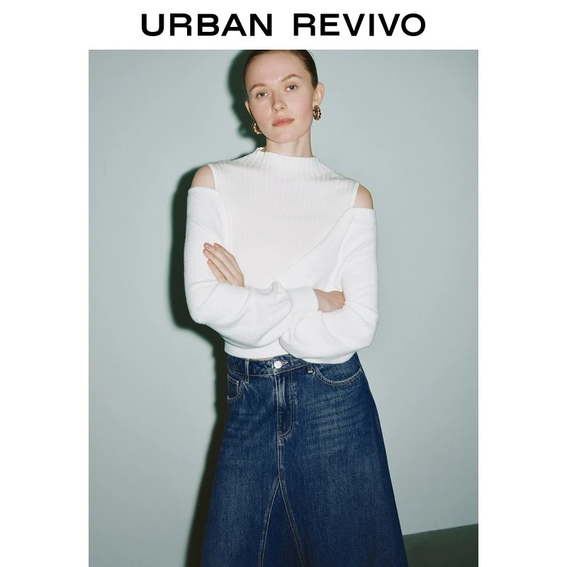 UR2025秋季新款女装时髦设计感交叉镂空针织衫UWG950179+