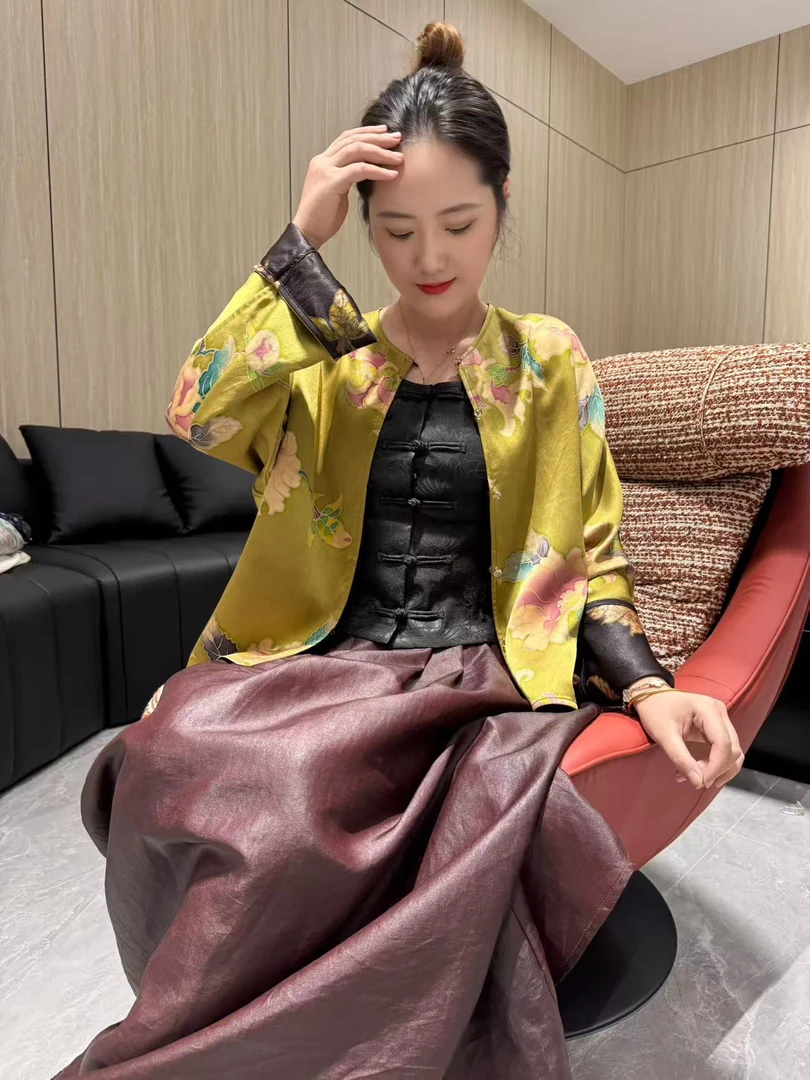 100%桑蚕丝！重缎手绘透彩香云纱双面穿上衣