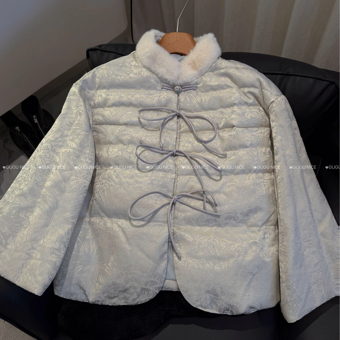 【古古】12.13新品 国风蝴蝶结扣夹羽绒高级感缎面短款外套G24688