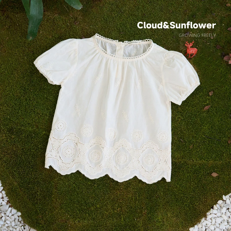 【云朵小葵】女童夏季纯棉薄款透气镂空纯色百搭文艺娃娃衫252816