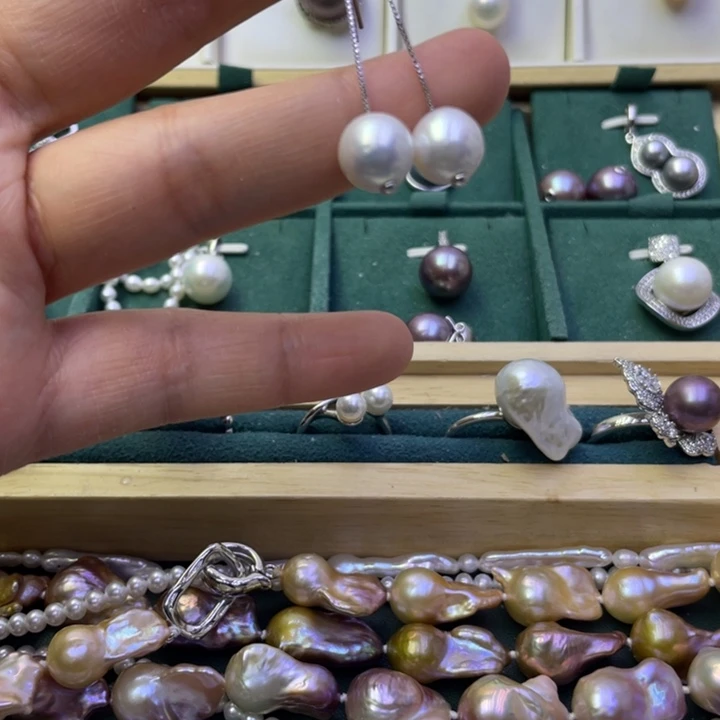 淡水珍珠耳饰银S925镶嵌滋**～