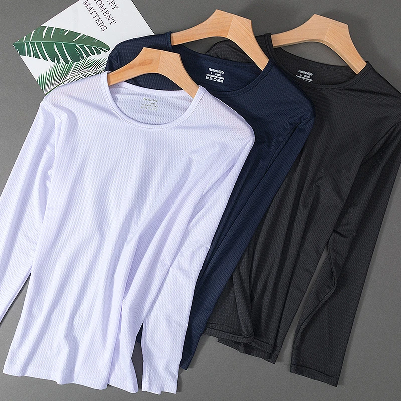 冰丝t恤男长袖夏季超薄款防晒衣速干衣体恤衫打底衫空调衣工作服