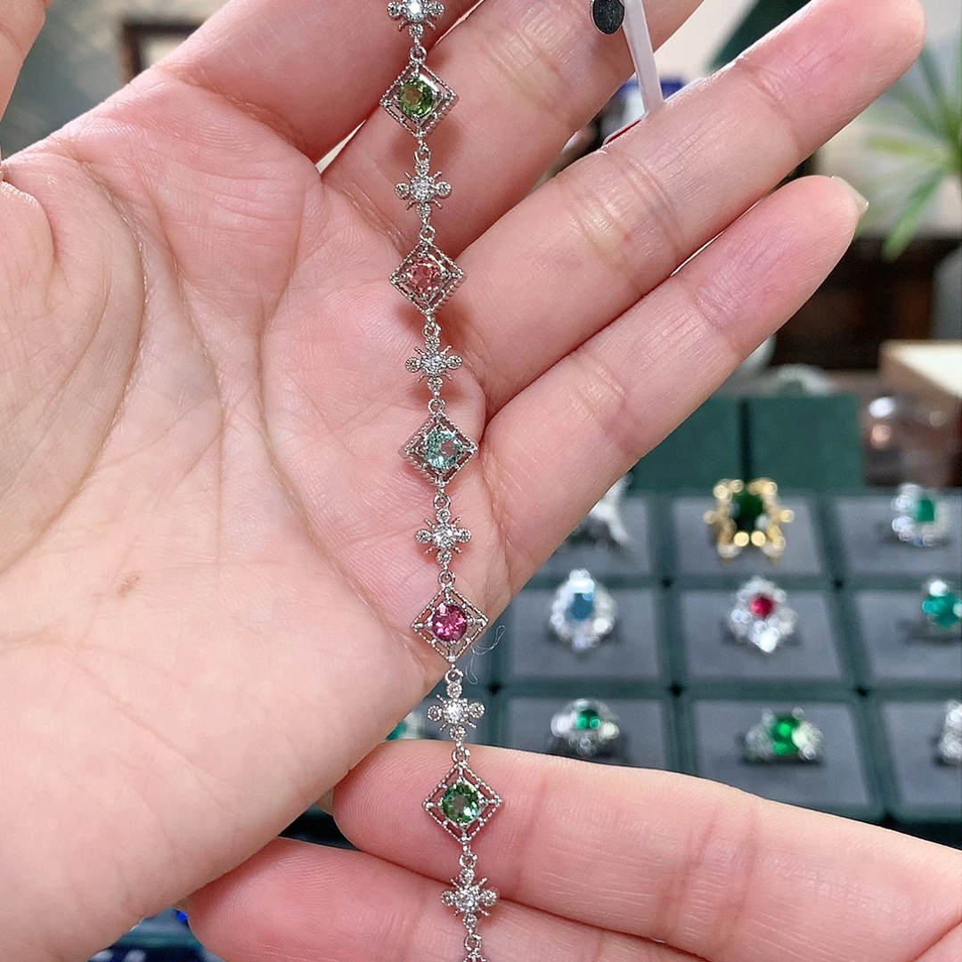 【闪购商品】银S925镶嵌手链碧玺碧玺手链