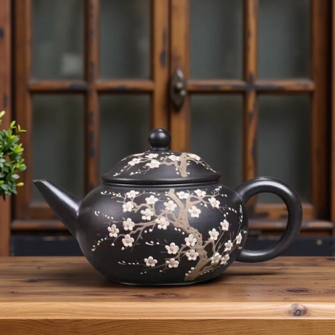 梅花水平壶宜兴正宗紫砂壶原矿玄铁石黃家用高档茶壶茶具礼品