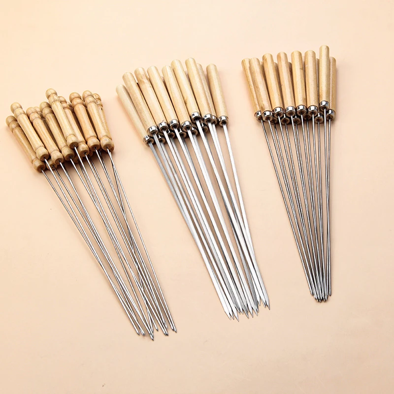 不锈钢烧烤签木柄羊肉串签子304食品级家用商用木把烧烤针烤肉签