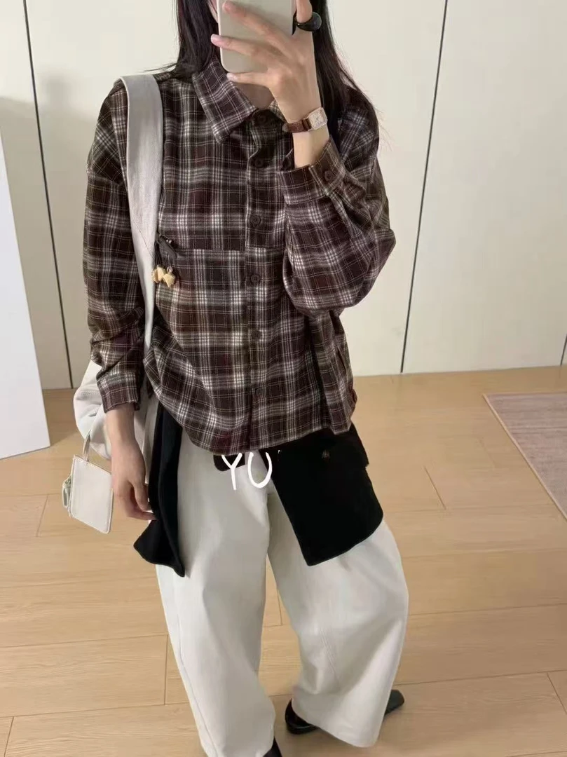 【55818】丰#时尚百搭格子衬衫上衣