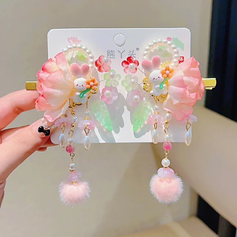 可爱小兔子花瓣灯发夹中国风头饰发饰