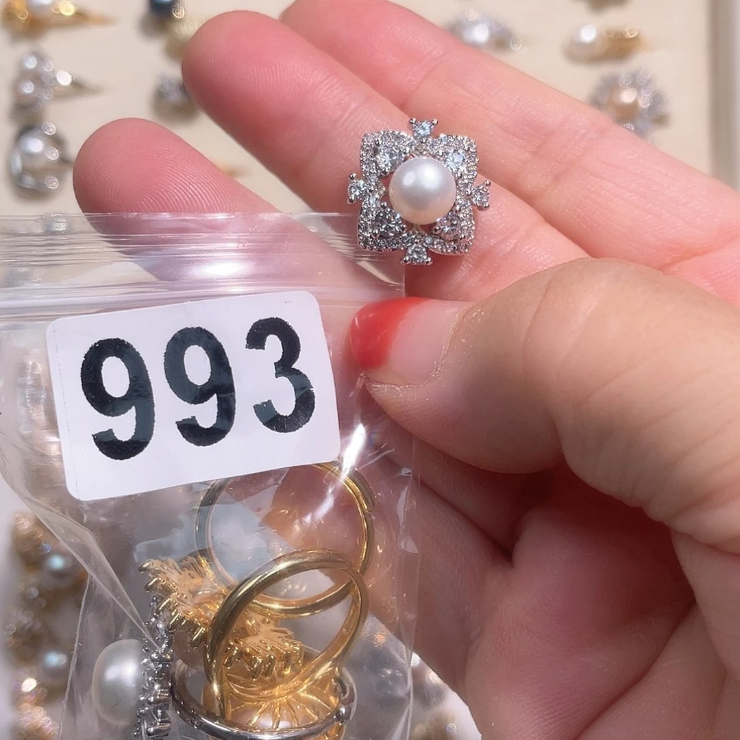 合金淡水珍珠耳饰米