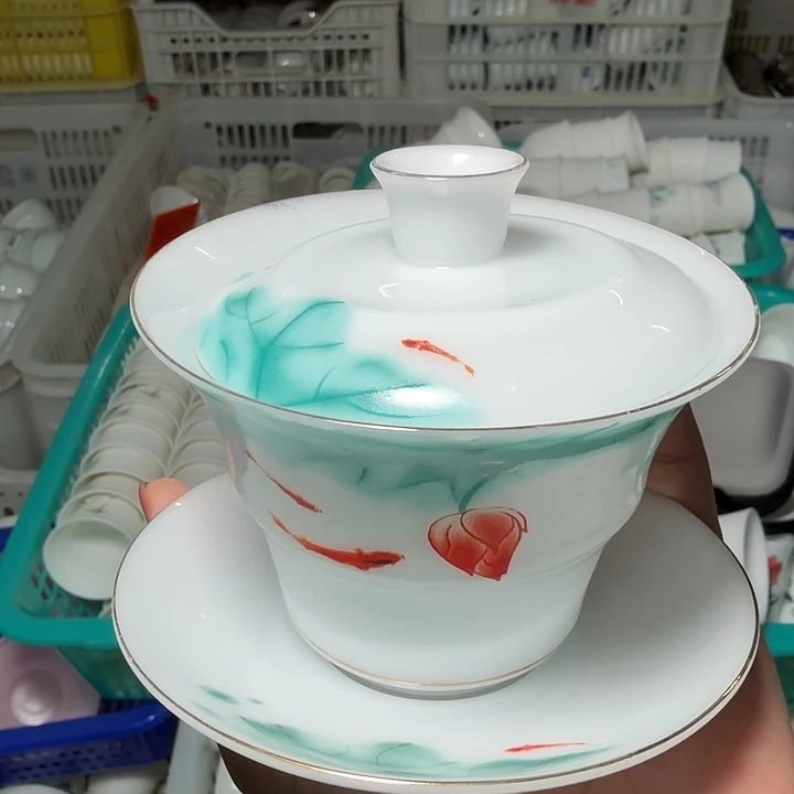 冰种竹节三才盖碗盖下120荷花