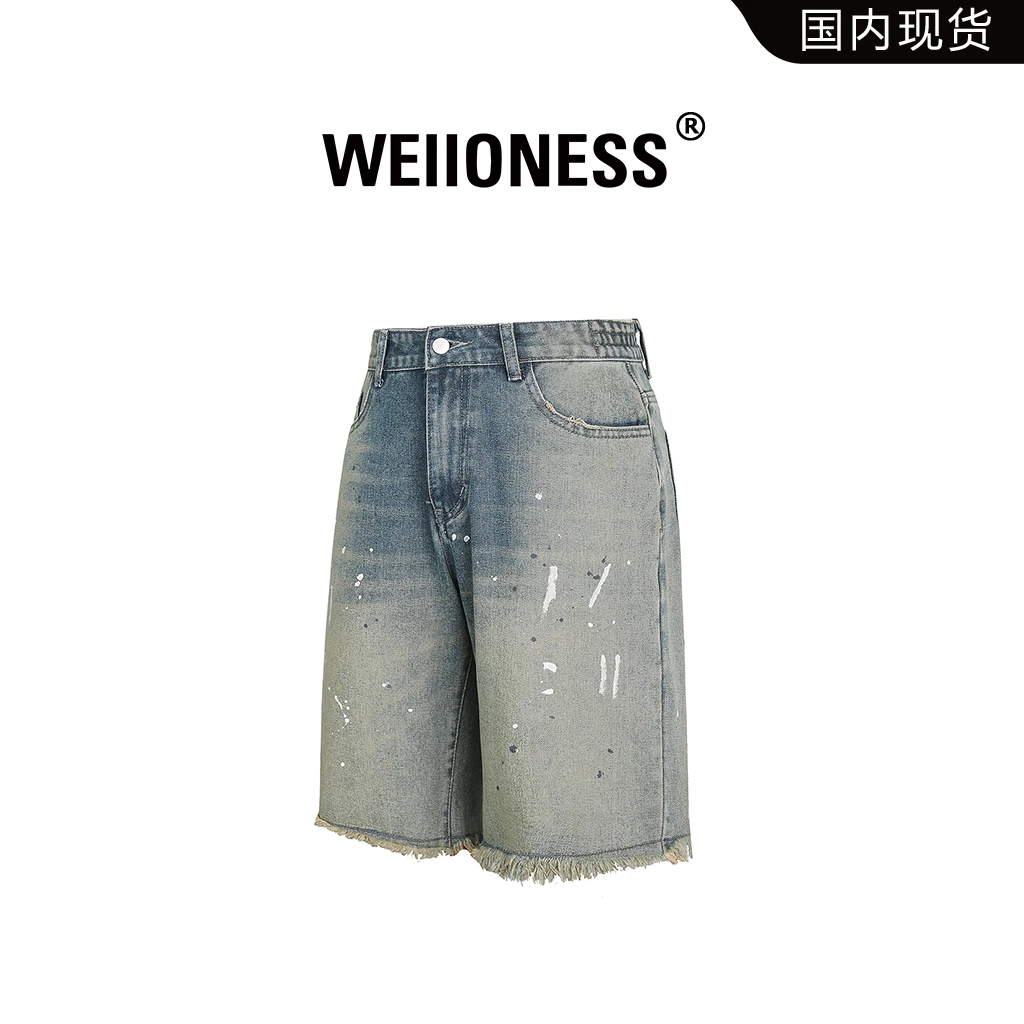 WEIIONESS美式复古牛仔短裤男款2025夏季轻奢痞帅潮流男装五分裤