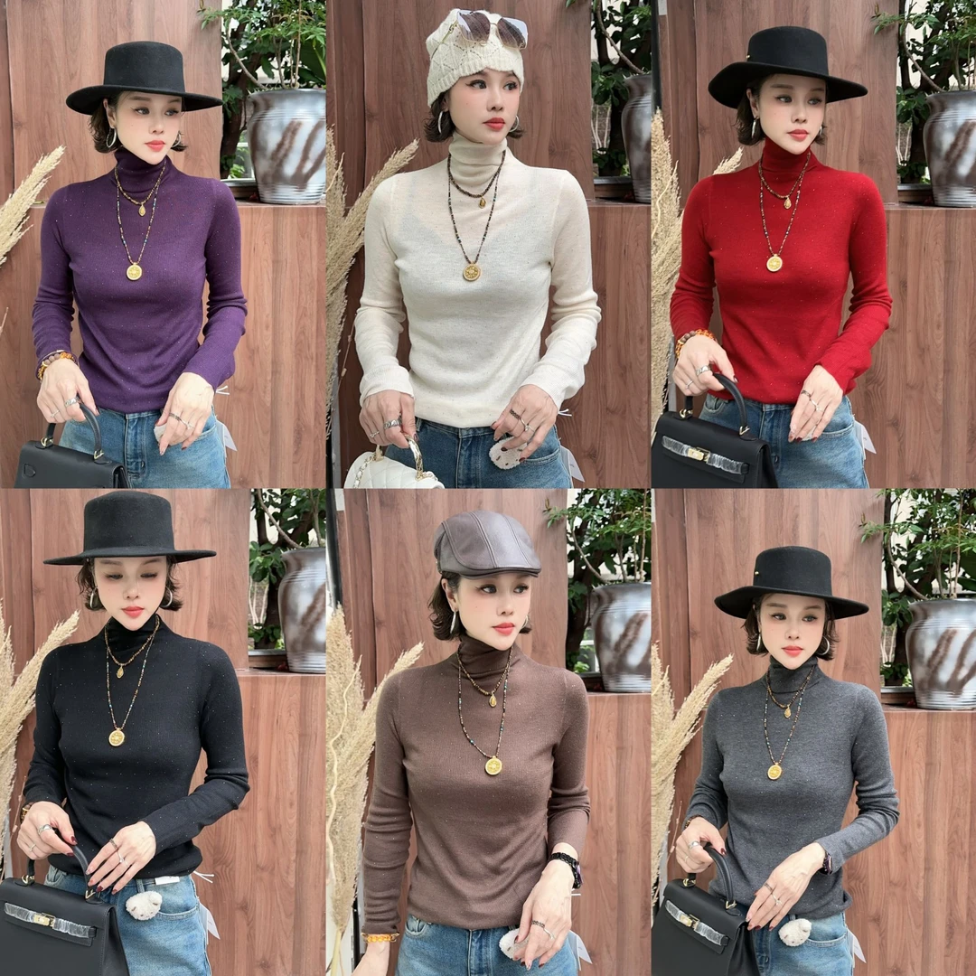YUANJIE欧洲站冬新款欧货高级感烫钻堆堆领羊毛衫简约百搭女